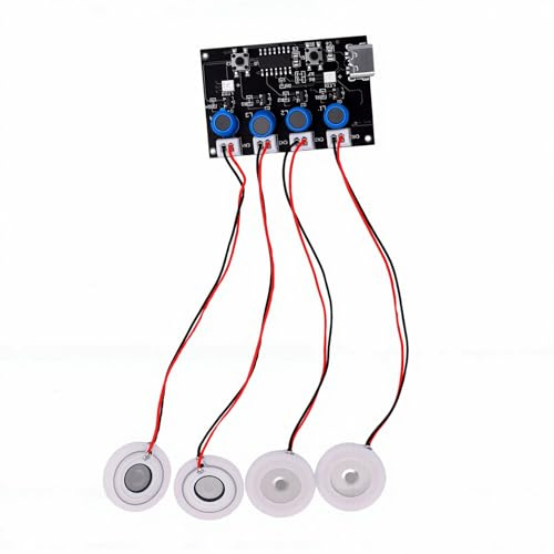 Tnfeeon Módulo Humidificador Ultrasónico, Placa Controladora de Atomización con 4 Pulverizadores con Luces LED, Circuito Nebulizador DIY, 5V, USB