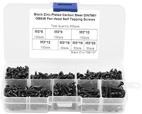500 stücke M3 Cross Drive Knopfkopf Schrauben Selbstschneidende Taste Pan Head Schrauben mit Kunststoffkoffer(Carbon Steel)