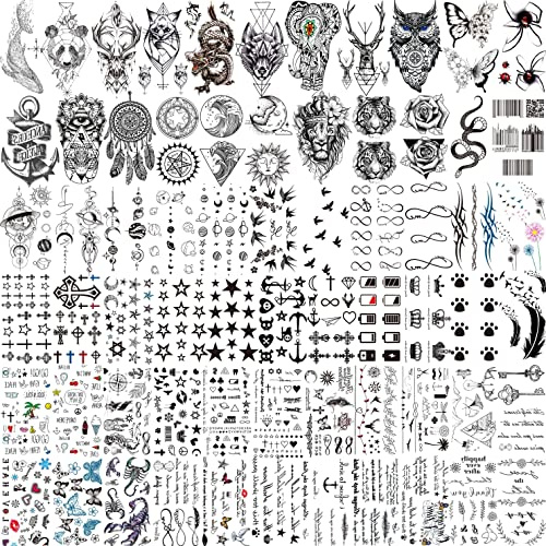 COKTAK 66 Blätter Schwarz Tiere Temporäre Tattoos Frauen Männer Kinder, Klein Weltraum Mond Halloween Klebe Aufkleber Damen Herren Klebetattoos Erwachsene, Fake, Zum Aufkleben Haut Set