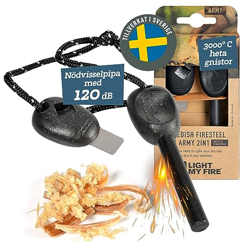 Light My Fire Flint Fire Starter Ferro Rod Survival Tool Fire Steel Army Bushcraft Gear Flint and Steel Magnesium Fire Starter Kit - 3/8” 2-in-1 Fire Starters for Campfires 12,000 Strikes