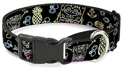 Martingal-Hundehalsband, elektrisch, Spongebob Posen Elemente, Schwarz, Mehrfarbig, 33 bis 46 cm, 3,8 cm breit