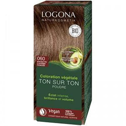 LOGONA Cosmétiques naturels Poudre de coloration à base de plantes 060 Nut Brown, Vegan & Natural, Coloration naturelle pour cheveux bruns au henné, Coloration, 100g