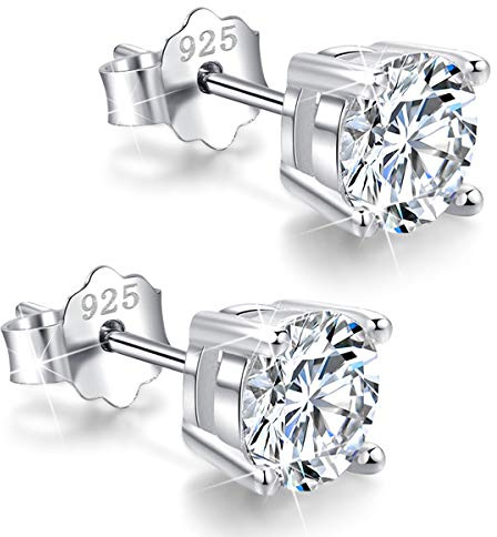 18K Weißgold Plattierte Zirkonia Ohrstecker Silber 925 Damen 3mm-8mm Optionen Simulierter Diamant Hypoallergener Schmuck (6mm)