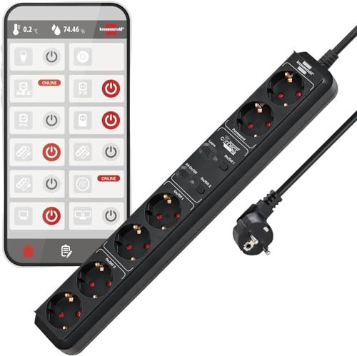 Brennenstuhl Connect Eco-line WiFi Steckdosenleiste / Intelligente Mehrfachsteckdose 6-fach (2.4 GHz WiFi, kompatibel mit Alexa und Google Assistant, kostenfreie App, 1,5m Kabel) schwarz