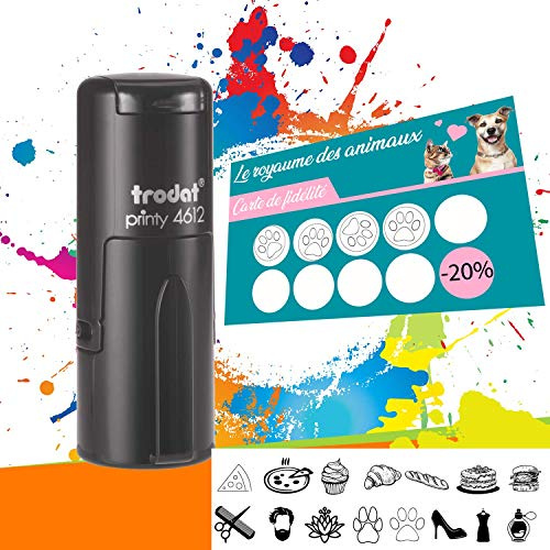 Trodat Printy 4612 - Professioneller Selbstfärbestempel mit Spécial Carte de Fidélité À Personnaliser - Textplatte 12 mm Inklusive (Schwarz)