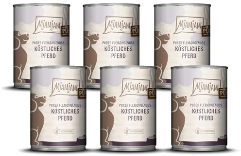 MjAMjAM - cibo umido premium per cani - puro piacere della carne - delizioso puro cavallo, confezione da 6 (6 x 400 g), senza cereali con carne extra
