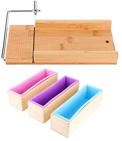 Molde para hacer jabón, cortador de jabón, molde para pudín de chocolate, 1200 ml, juego de caja de madera de silicona DIY con báscula, herramientas manuales de cocina
