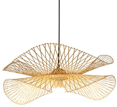 COCOL Vintage Bambus Gewebte Hängelampe Land Bambus Gewebte Lampe Handgewebte Pendellampe E27 Naturbambus Esszimmer Wohnzimmer Korridor Dekorative Beleuchtung Deckenleuchte,45cm