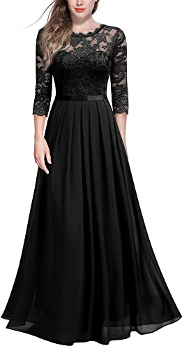 MIUSOL Women's Vintage Floral Lace 3/4 Sleeve Wedding Guest Bridesmaid Maxi Dress