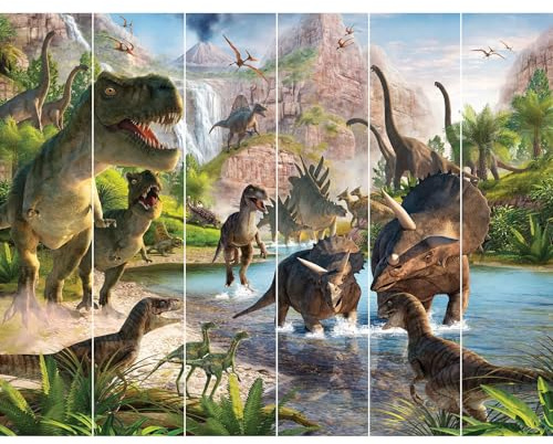 Walltastic WT46795 Dinosaurier Land 6 Paneele Wandbild FSC Papier, mehrfarbig, 2,4 m hoch x 3 m breit, Einheitsgröße