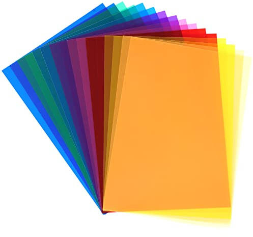 16 Stück Farbfolien Gel Filter Film Transparente Farben Professionel Farbige Farbkorrektur Fenster Folie Lampen für Foto grafie Studio Strobe Blitz LED Licht Kamera Bühnen Party schmücken DIY 29.7x21