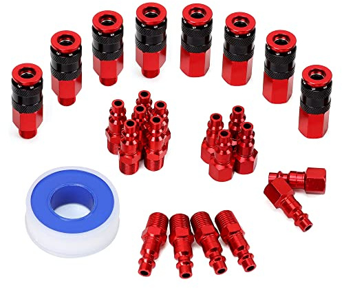 FYPower 25 Pieces 1/4 NPT Air Coupler and Plug Kit, Quick Connect Air Fittings, Industrial Aluminum Quick Connect, Connector Set