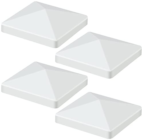 MOLIGOU 4 Pcs Vinyl Fence Post Caps, Pyramid Post Caps, Post Cap Cover for 4×4 Vinyl Post (White)
