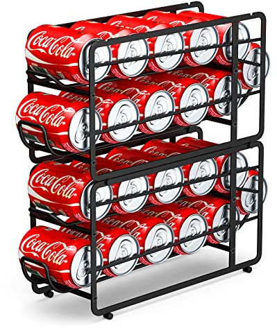 CANYAVE Soda Can Organizer Storage Rack, 2 Pack Stackable Beverage Soda Can Dispenser Organizer Holder for Refrigerator, Cabinet, Pantry (Black)