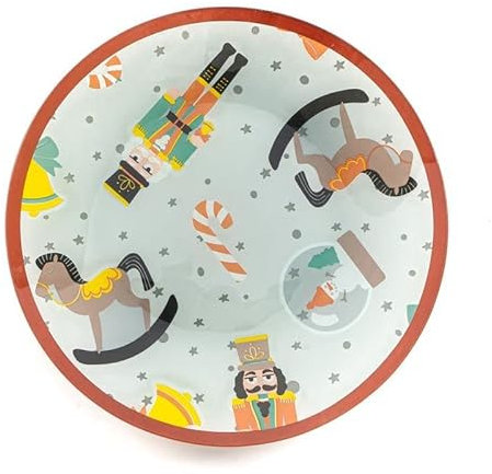 ROCKING GIFTS Weihnachtsteller aus Glas, Weihnachtsdekoration, halbtransparent, mit Puppen und Nussknacker, Tischzubehˆr, 25 cm