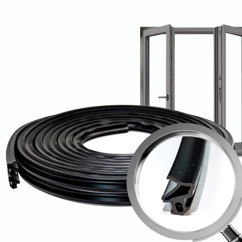 S-1172 PVC-U Fenstergummi Dichtband für Kunststoff- und Holzfenster, Schwarz, 10M, für Haustüren und Fenster