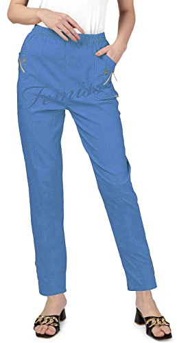 femiss Womens Trousers Elasticated High Waist Relax Fit Ladies Full Length Casual Everyday Soft Stretchy Lightweight Pants (Denim-T4)