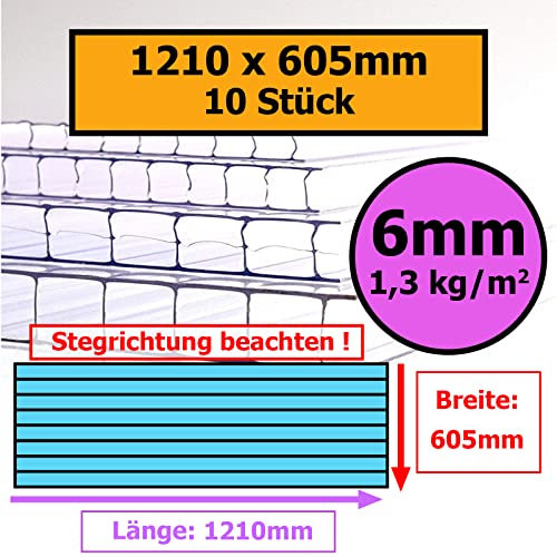6mm | 10 Stück | 1210x605mm | Löffert® Gewächshausplatten | 1300g/m² Polycarbonat | Stegplatte | 4mm 6mm 8mm 10mm | alle Standard-Größen