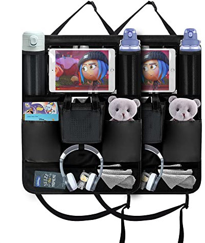Annmore Auto Organizer für Toniebox Schwarz Rückenlehnenschutz Auto Kinder mit Halter für 10 Zoll Tablet, Rücksitz Organizer 2 Stück Auto Rücksitzschoner