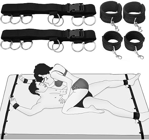 Bed Bondage Sex Restraints Kit BDSM Toys Adjustable Bed Straps Set Sex Rope | Under Mattress Set Easy Install Handcuffs bedroom BDSM Bondage Gear Sex Toys for Adults Women Couples Game Pleasure