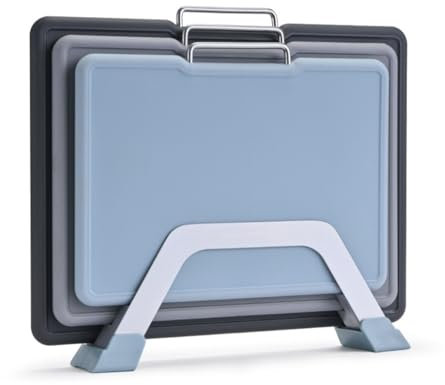 CLOVE Schneidebretter Kunststoff mit Ständer BPA-Frei Grau Schneidebretter Spülmaschinenfest 32x24, 30x20, 26x19cm Groß für Fleisch Küchen Schneidebrettchen Rutschfest Saftrille Rille Schwarz
