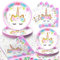 Unicorn Birthday Party Decorations Supplies Kit, 32pcs Plates & 16 Napkins, Tablecloth