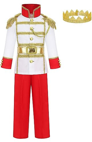 Lito Angels Deguisement Costume Prince Charmant Roi Royal avec Couronne pour Enfants Garçons Taille 8-10 ans, Rouge (étiquette en tissu 0L)