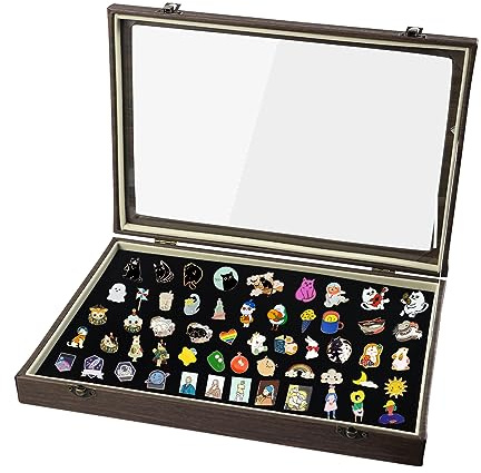 Boite de Rangement Broche, 35*5*24 cm Présentoir pour Pins avec Couvercle Vitrine pour Épingle de Reve en ÉtanchéIté, Élégant Pin Display Case pour Épingles, Médailles, Badges, Rubans, Cadeaux