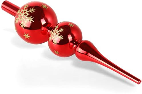 ZZOUFI Christbaumspitze Rot, Weihnachtsbaumspitze Glas, 31cm Große Baumspitze Weihnachten, Glas Tannenbaum Spitze, Weihnachtsspitze Glänzend