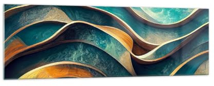 Panorama Bilder auf Glas 160x50cm Glasbild Wellen Abstraktion Dreidimensional Groß XXL Wanddeko Schlafzimmer Küche Wandbilder Dekoration Wohnzimmer Modern Wand Kunstdruck Art GAB160x50-5649