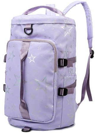 Vllcsla Fitness Tasche Rucksack Damen Sterne, 46x18x18 CM, Sporttasche Mit Schuhfach, Nasstasche, Weekender Bag, Reisetasche Handgepäck (Lila)