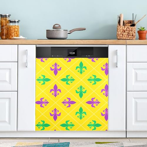 Magnetische Abdeckung für Geschirrspüler, Mardi Gras, Heraldische Lilien-Blume, Geschirrspülermagnete, dekorative Abdeckung, Kühlschrankabdeckungen, magnetische Haut, 58,4 x 66 cm