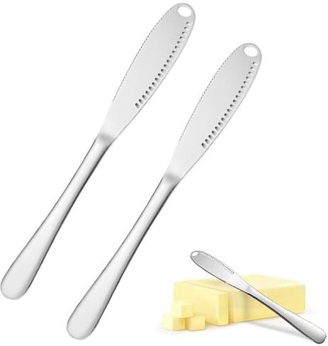 FIBOUND 2er-Pack Butterverteiler aus Edelstahl, Brotmarmeladenmesser, Multifunktionales Buttermesser, 3-in-1-Gerät zum Schneiden von Brot und Butter – Edelstahlfarbe