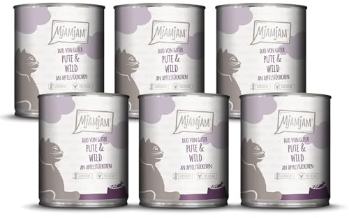 MjAMjAM - Nourriture Humide Premium pour Chats - Duo de Bonne Dinde & gibier aux Morceaux de Pomme, Pack de 6 (6 x 800g), sans céréales avec Un supplément de Viande