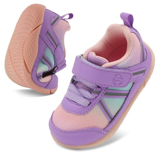 JOINFREE Girls Running Shoes Non-Slip Breathable Tennis Shoes Lightweight Child Sneakers Toddlers Walking Shoes Pink Purple 5/5.5 UK Child