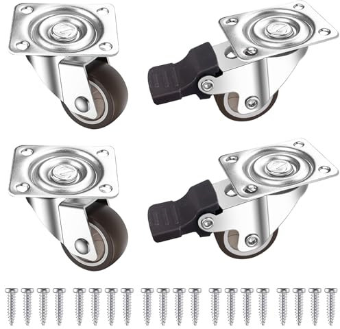 Gentpovth Set di 4 Rotelle per Mobili 1 pollice di alta qualità, con 2 Freni + 20 Viti, silenziose e scorrevoli Ruote Girevoli, senza segni sul pavimento, per Spostare Mobili Piccole, Tavolo, Armadio