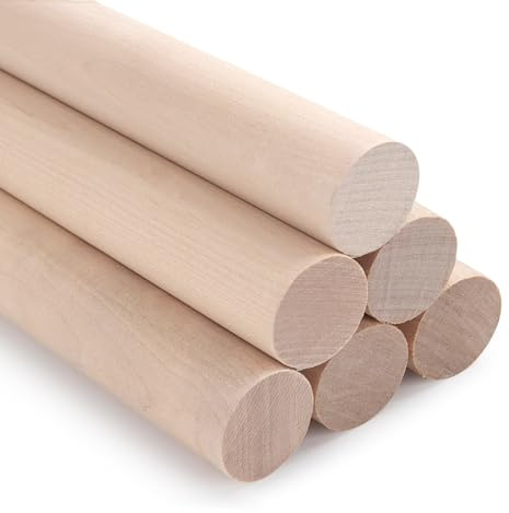 Natürliche Rundstab Holz Holzstäbchen 6 Stück Holzdübel zum Basteln, 2.5 cm x 30 cm runde Makramee-Holzstäbe zum Basteln, unlackierte Hartholzstäbe für Kunst und Laterne, Bastelartikel