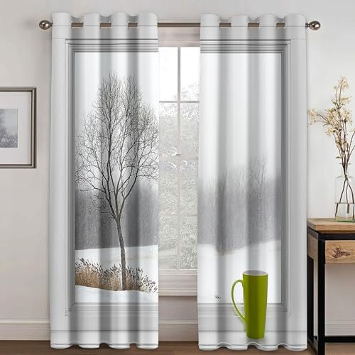 MTBDDyyds Vorhänge Für Kinderzimmer Jungen - 3D Pflanzen Bäume Schneeszene 260X240Cm - Kinderzimmervorhänge Mit Ösen, Verdunkelungsvorhang Gardinen Schals Vorhang Blickdicht