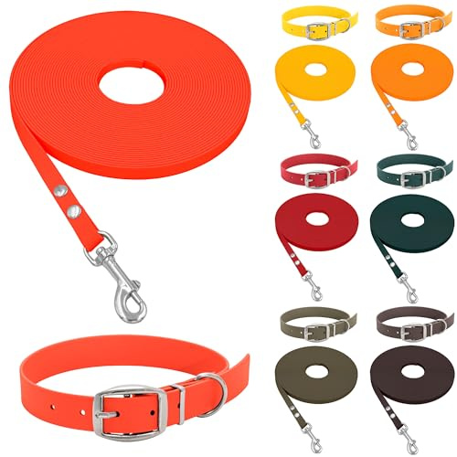 bio-leine Biothane Halsband und Leine Set für kleine & große Hunde I 9-19mm I 1-20m lang - mit & ohne Handschlaufe, gummierte Schleppleine Hundehalsband Hundeleine - 30 Farben