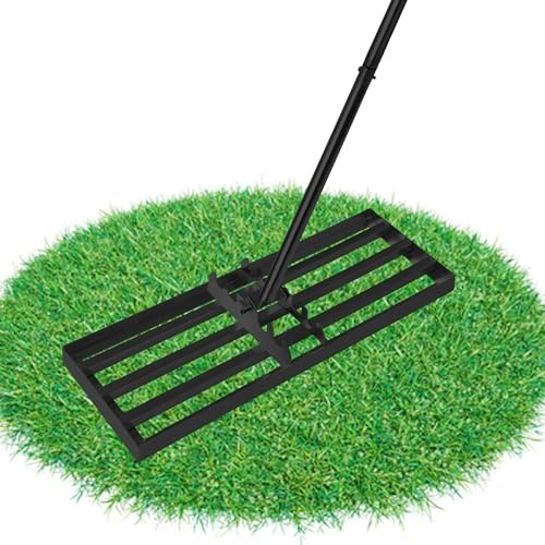 PEILU Rasen Rakel Edelstahl Rechen mit Höhenverstellbar Griff Ergonomische Nivellierrechen zum Rasen Sand Gartenharke für Rasenpflege Rasennivellierer für Hof Garten, Golfplatz (75 x 25cm, Schwarz)