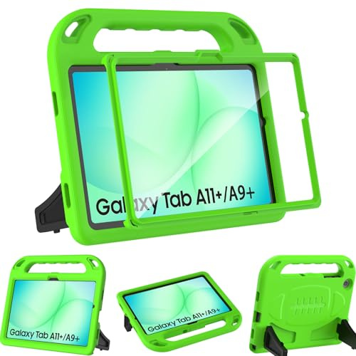 TOPWANT Case for Galaxy Tab A11+ Plus/A9+ Plus 11 inch 2025/2023, Green | Shockproof Lightweight Convertible Handle Protective Cover, Built-in Screen Protector, Stable Stand, Protable Handle