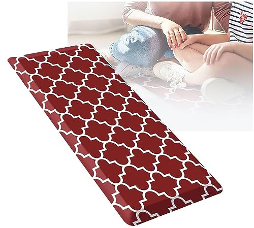 LULUMAIC Dickes Anti-Ermüdungspad 0,47 Zoll, robuste, wasserdichte, rutschfeste Anti-Ermüdungsmatten aus PVC, für Küche, Zuhause, Büro, Waschbecken, Garage,Red-17.3×29