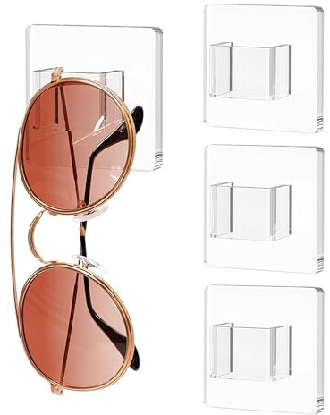 Porta Occhiali da Parete, Supporto Occhiali Portaocchiali Parete Porta, Espositore Occhiali da Sole, Portaocchiali Multiplo, Decorazione per La Casa, Autoadesivo, Acrilico, 4 Pezzi, Trasparente