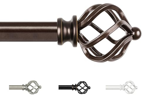 KAMANINA Bronze Gardinenstange Ausziehbar 80-292 cm, Ø 19 mm Vorhangstange | Gardinenstangen, Wandhalterung, Metall, Tragkraft 10 KG, mit Twist Cage Endstück, für Fenster, Wohnzimmer, Einfache Montage