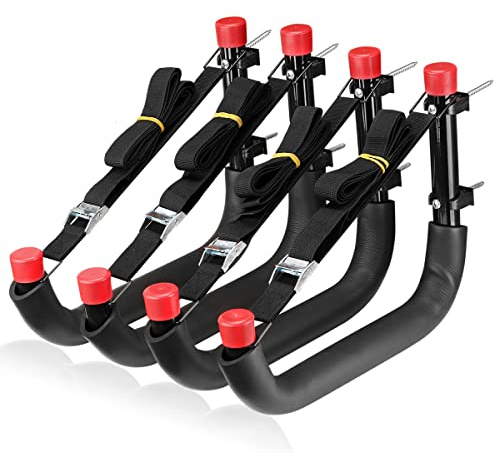 Heavy Duty Garage Storage Hooks, 33cm Arm Large Wall Mount Hanger with EVA Protector, Garage Racks & Organizer for Ladders, Folding Chairs, Kayak, Surfboard, Garden Tool (24cm x 33cm, Pack of 4)