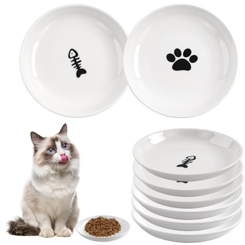 Galerie SV 6 Stück Futternapf Katze - Katzen Napfset - Katzennapf Keramik - Katzennapf ErhöHt - Napf Katze - Katzen Fressnapf- Weiss (Mix und Match)