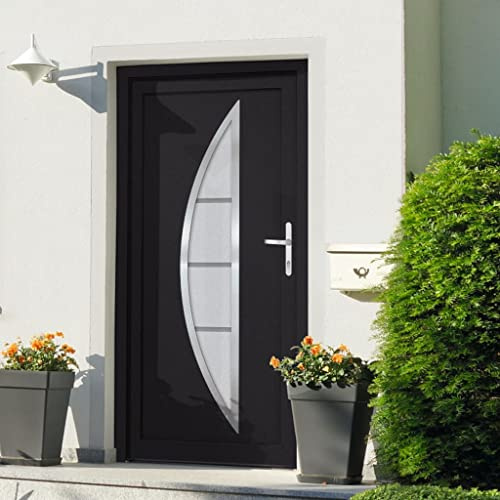 Willood Haustür mit Handgriff-Set 3 Schlüssel Montageset Nebeneingangstür Kellertür Eingangstür Außentür Wohnungstür Tür Anthrazit 98x208 cm PVC Anthrazit außen/Weiß innen Rechts Türgriff