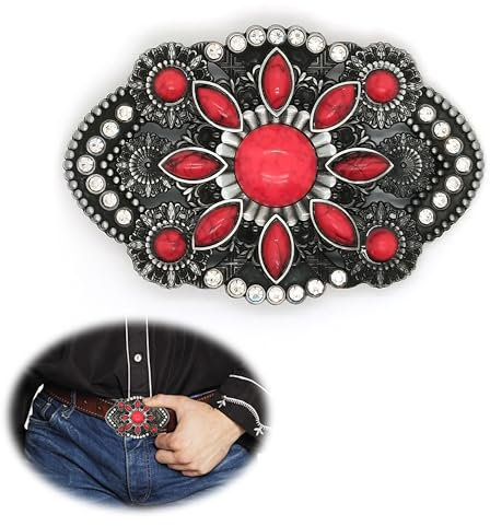 CHENNAN Fibbia per cintura vintage in turquoise Fibbia Boemia in Pietra Turchese 40mm Fibbia Occidentale Vintage Medievale Stile Bohemien per donna e uomo Accessori per cinture (Rosso A)