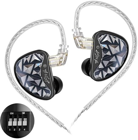 EZ EAR KZ AS24 PRO In Ear Monitor HiFi IEM, auricolare in-ear 8BA audio ad alta precisione Accordatura a 4 leve da 0,75 mm a 2 pin per musicisti e cantanti (version sintonizzazione, senza microfono)