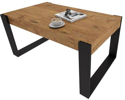 CraftPAK Wohnzimmer Tisch für Couch aus hochwertigem Holz, moderner Couchtisch mit zusätzlicher Ablagefläche, Sofatisch für Wohnzimmer, Farbe Retro-Schwarz